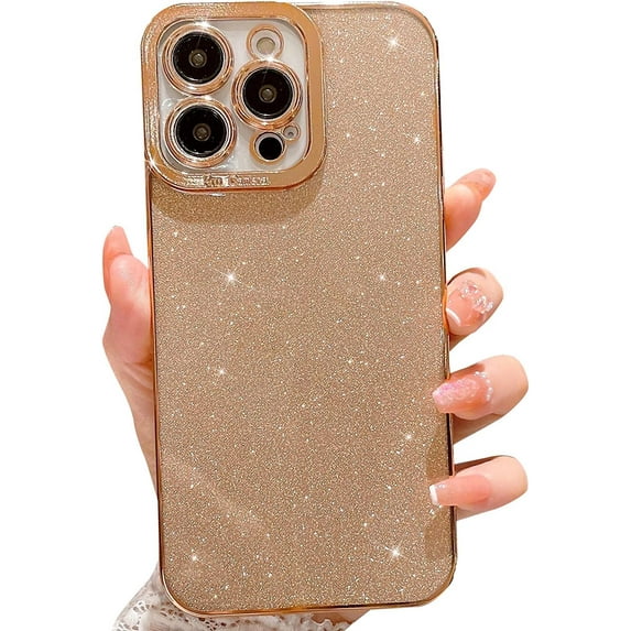 Compatible for iPhone 14 Pro Max Luxury Glitter Plating Clear Case, Cute Bling Sparkly Shiny Case for Women Girls Soft TPU Shockproof Camera Protective Back Cover Electroplated Case - Gold