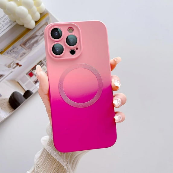 Compatible with iPhone 14 Pro Max Magnetic Case, Compatible with MagSafe, TPU Shockproof Protective case, Cute Gradient Color Case with Camera Lens Protector for Women & Men, HotPink