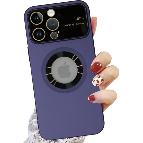 Compatible with iPhone 14 Pro Max Magnetic Case,Cute Metal Effect Phone Case Compatible with MagSafe for Women Girls Men Window Camera Protector Back Cover for iPhone 14 Pro Max 6.7'' Purple