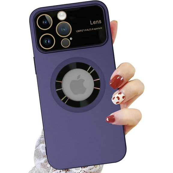 Compatible with iPhone 14 Pro Max Magnetic Case,Cute Metal Effect Phone Case Compatible with MagSafe for Women Girls Men Window Camera Protector Back Cover for iPhone 14 Pro Max 6.7'' Purple