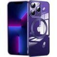 thumbnail image 1 of Compatible with iPhone 14 Pro Max Magnetic Case, Luxury Plating Clear Phone Case, Compatible with MagSafe for Women Girls with Camera Protector Soft TPU Shockproof Back Cover - Purple, 1 of 9