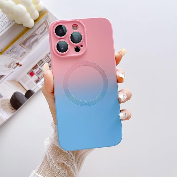 Compatible with iPhone 14 Pro Max Magnetic Case, Compatible with MagSafe, TPU Shockproof Protective case, Cute Gradient Color Case with Camera Lens Protector for Women & Men, PinkBlue
