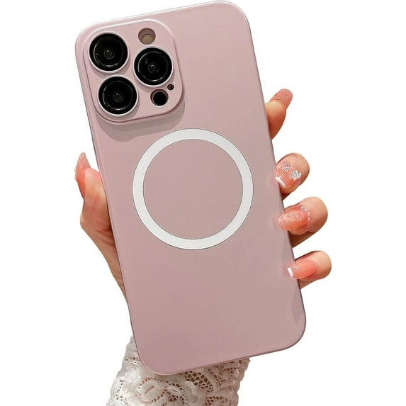Compatible with iPhone 14 Pro Max Magnetic Case, Ultra Slim Frosted Hard PC Back with HD Camera Lens Cover Designed, Compatible with MagSafe for Men Women Girls - Pink