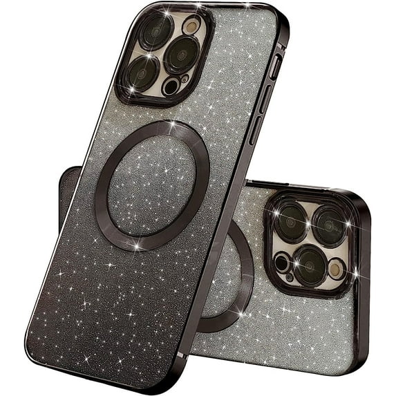 Compatible with iPhone 14 Pro Max Magnetic Gardient Glitter Case, Plating Bling Cute Case with MagSafe for Women Girls Full Camera Protector Back Cover for iPhone 14 Pro Max 6.7'' Black