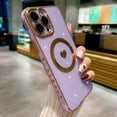 thumbnail image 1 of Compatible with iPhone 14 Pro Max Magnetic Glitter Case-6.7 Inch, Luxury Love Heart Pattern Plating Case, Compatible with MagSafe for Women Girls Shockproof Back Cover-Light Purple, 1 of 11