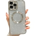 thumbnail image 1 of Compatible with iPhone 14 Pro Max Magnetic Glitter Case, Luxury Plating Cute Bling Clear Phone Case, Compatible with MagSafe for Women Girls with Camera Protector Back Cover - Silver, 1 of 9