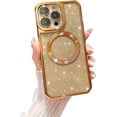thumbnail image 1 of Compatible with iPhone 14 Pro Max Magnetic Glitter Case, Luxury Plating Cute Bling Clear Phone Case, Compatible with MagSafe for Women Girls with Camera Protector Back Cover-Gold, 1 of 10