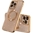 thumbnail image 1 of Compatible with iPhone 14 Pro Max Magnetic Glitter Cute Case, Plating Bling Clear Phone Case with MagSafe for Women Girls Full Camera Protector Back Cover for iPhone 14 Pro Max 6.7 Gold, 1 of 7