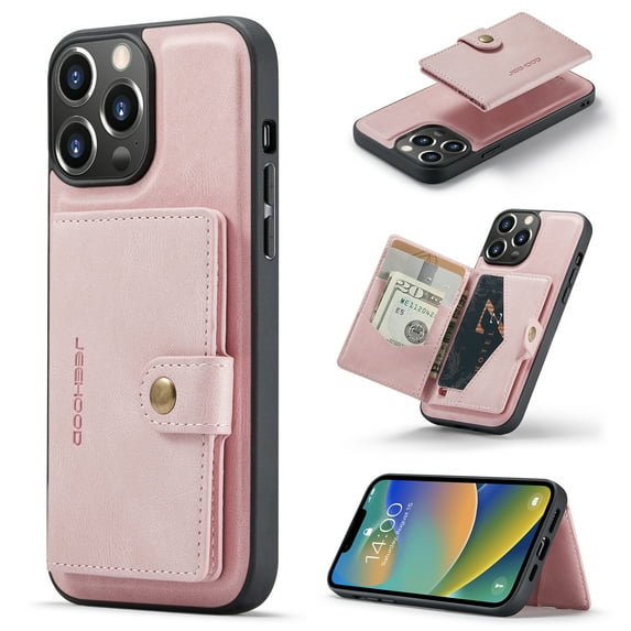 Compatible for iPhone 14 Pro Max Magsafe 2 in 1 Detachable Wallet Case Card Holder Women Men,Magnetic PU Leather RFID Blocking Flip Kickstand Credit Slots For iPhone 14 Pro Max,Pink