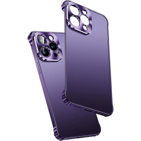 Compatible with iPhone 14 Pro Max Metal Bumper Case with Camera Lens Protector, Borderless Frameless Design, Slim Thin & Lightweight, Shockproof Anti-Scratch Case, for Women and Men (Purple)