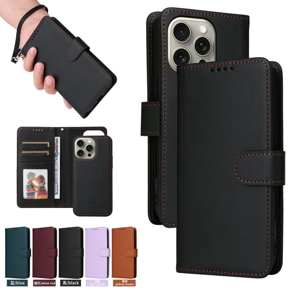 Compatible with iPhone 14 Pro Max Phone Case Detachable Wallet, Magnetic Flip Folio with Credit Card Holder & Cash Slot, Premium PU Leather, Wristlet, Kickstand Shockproof Cover, Black