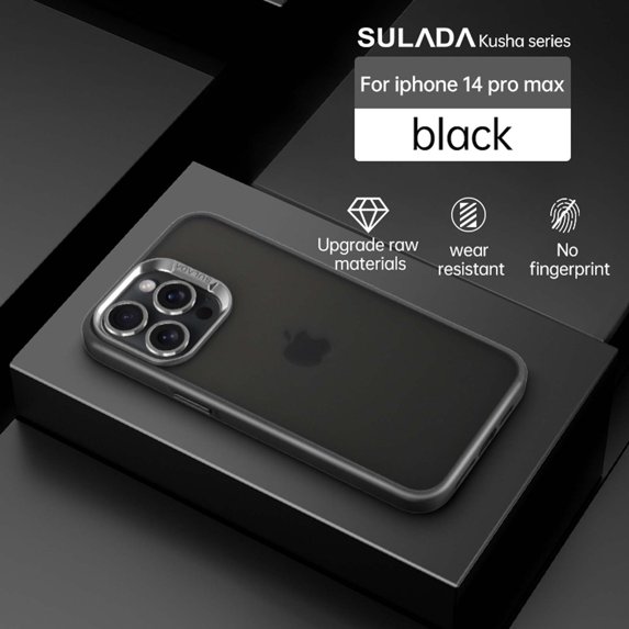 Compatible With iPhone 14 Pro Max Phone Case,Frosted Translucent,Metal Button Design,Shockproof Rugged Drop-proof Anti-fall Ultra Slim Thin Fit Phone Case Cover For iPhone 14 Pro Max,Black