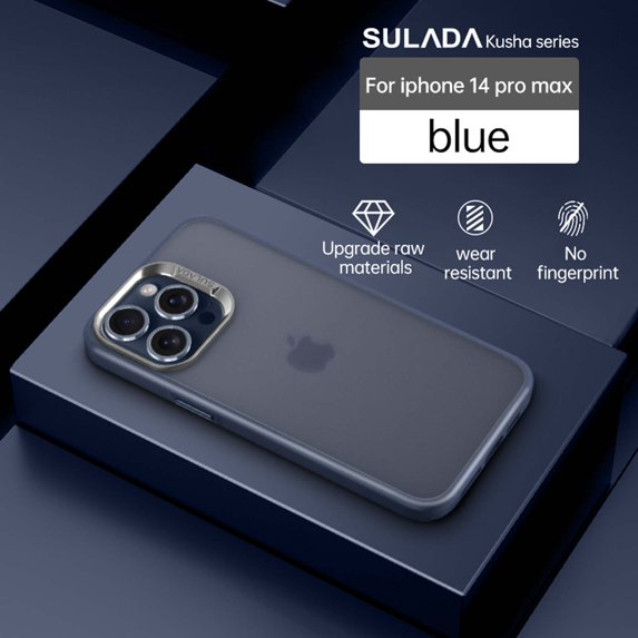 Compatible With iPhone 14 Pro Max Phone Case,Frosted Translucent,Metal Button Design,Shockproof Rugged Drop-proof Anti-fall Ultra Slim Thin Fit Phone Case Cover For iPhone 14 Pro Max,Darkblue