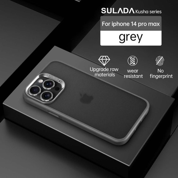 Compatible With iPhone 14 Pro Max Phone Case,Frosted Translucent,Metal Button Design,Shockproof Rugged Drop-proof Anti-fall Ultra Slim Thin Fit Phone Case Cover For iPhone 14 Pro Max,Gray