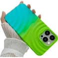 thumbnail image 1 of Compatible with iPhone 14 Pro Max Phone Case Girls Cute Gradient Bicolor Crimp Wave Pattern Soft Silicone Shockproof Camera Protective Back Cover Slim Phone Case for Women - Green Cyan, 1 of 7