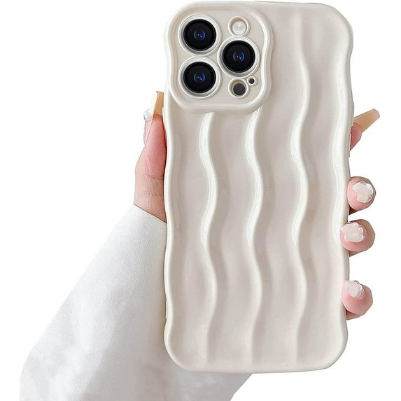 Compatible with iPhone 14 Pro Max Phone Case Girls Cute Water Ripple Pattern Wavy Bezel Shock Absorbing Anti-Fall Slim TPU Phone Case for Women - White