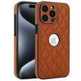 thumbnail image 1 of Compatible WIth iPhone 14 Pro Max Phone Case with Logo Window,Trendy Diamond-checkered Pattern PU Leather Soft TPU Ultra Slim Anti-fall Shockproof Protective Back Cover Phone Case,Brown, 1 of 7