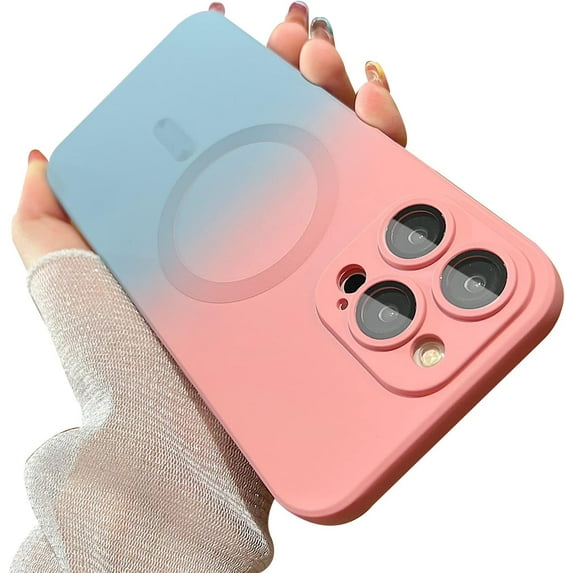 Compatible with iPhone 14 Pro Max Phone Case[Magsafe Compatible] Gradient Color Design TPU Silicone Shockproof Non-Slip with Camera Lens Protector for iPhone 14 Pro Max(Pink&Sierra Blue)