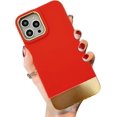 thumbnail image 1 of Compatible with iPhone 14 Pro Max Plating Case Fashion Luxury Electroplated Cover Ultra Thin Slim 3 in 1 Camera Protection Cover for iPhone 14 Pro Max Women Girls Men Red, 1 of 14