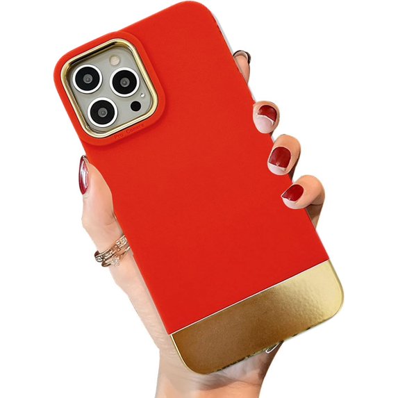 Compatible with iPhone 14 Pro Max Plating Case Fashion Luxury Electroplated Cover Ultra Thin Slim 3 in 1 Camera Protection Cover for iPhone 14 Pro Max Women Girls Men Red