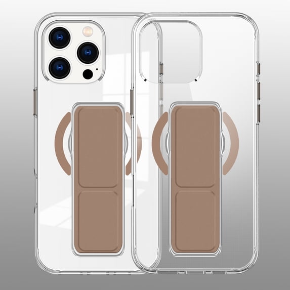 Compatible for iPhone 14 Pro Max Stand Case with Wristband, Multi-Functional Magnetic Kickstand Protective Phone Case Support Wireless Charging, Slim Hybrid Clear Shockproof Cover, Brown