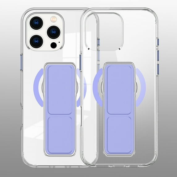 Compatible for iPhone 14 Pro Max Stand Case with Wristband, Multi-Functional Magnetic Kickstand Protective Phone Case Support Wireless Charging, Slim Hybrid Clear Shockproof Cover, Purple