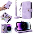 thumbnail image 1 of Compatible with iPhone 14 Pro Max Wallet Case, [6 Card Slots] Removable Adjustable Crossbody Necklace Lanyard Shoulder Strap Zipper PU Leather Case for iPhone 14 Pro Max 6.7 inch, Purple, 1 of 9