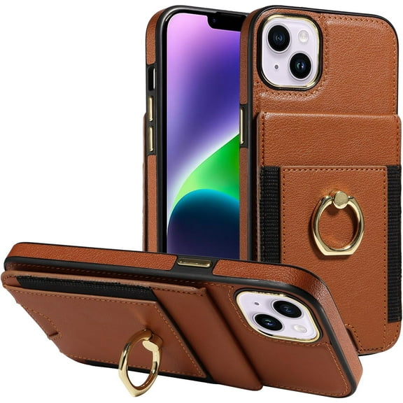 Compatible with iPhone 14 Pro Max Wallet Case with Credit Card Holder and 360° Rotation Ring Stand, RFID Block Flip Leather Shockproof Cover(6.7 inch,Rose Gold)