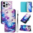 thumbnail image 1 of Compatible for iPhone 14 Pro Max Wallet Case, Painting Pattern Premium PU Leather [Credit Card Holder] [Wrist Strap] Flip Stand Feature Purse Case Full Body Protective Pattern Phone Cover, Dream, 1 of 17