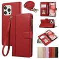 thumbnail image 1 of Compatible with iPhone 14 Pro Max Wallet Case and Wrist Strap Protector PU Leather Flip Credit Card Holder Purse Stand Cell Accessories Shockproof Phone Cover for Women Men,Red, 1 of 9