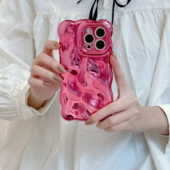 Compatible with iPhone 14 Pro Max Wavy Phone Case, Cute 3D Wave Bubble Pattern and Stylish Wavy Border Soft TPU Protection Shockproof Phone Case for Women Girls for iPhone 14 Pro Max, Rose