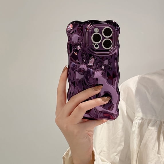 Compatible with iPhone 14 Pro Max Wavy Phone Case, Cute 3D Wave Bubble Pattern and Stylish Wavy Border Soft TPU Protection Shockproof Phone Case for Women Girls for iPhone 14 Pro Max, Purple