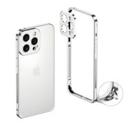 Compatible with iPhone 14 Pro Metal Bumper Phone Case,Slim Fit No Back Design Excellent Heat Dissipation,With Lens Protector,Shockproof Anti-fall Ultra Slim Rugged Frame Case,Silver