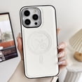 thumbnail image 1 of Compatible with iPhone 14 Pro PU Leather Case Magsafe with Clock Pattern, Vintage Silver Buttons & Camera Bezel Bump - Slim Fit & Soft - Premium Cover for iPhone 14 Pro, White, 1 of 10