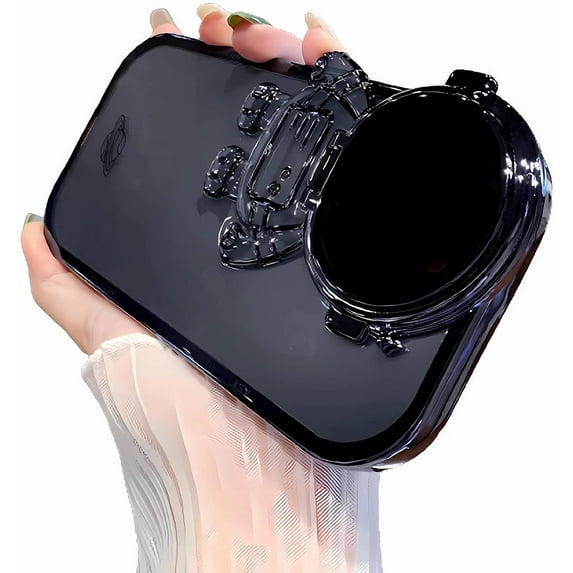 Compatible with iPhone 14 Pro Phone Case,6D Plating Astronaut Stand Case Cute Astronaut Camera Case Women Soft Shockproof Bumper Clear Cover for iPhone 14 Pro 6.1 inch Case (Black)