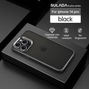 Compatible With iPhone 14 Pro Phone Case,Frosted Translucent,Metal Button Design,Shockproof Rugged Drop-proof Anti-fall Ultra Slim Thin Fit Phone Case Cover For iPhone 14 Pro,Black