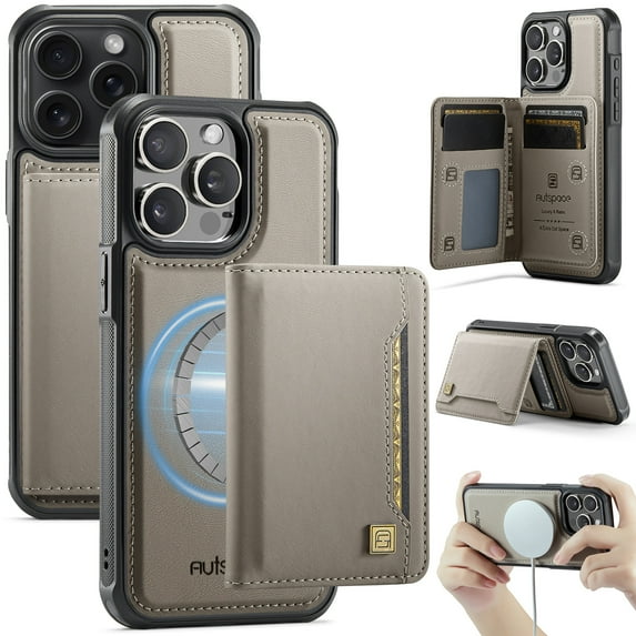 Compatible With iPhone 14 Pro Phone Case,Magnetic 2 in 1 Detachable Wallet Case,With Card Holder,Kickstand,Compatible Magsafe,PU Leather Shockproof Heavy Duty Phone Case Cover,Gray