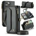 thumbnail image 1 of Compatible with iPhone 14 Pro Wallet Case, 10 Card Slots & 1 Zipper Coin Pocket & 1 Cash Slot & 1 Cash Pocket & Lanyard & Crossbody Strap & Kickstand & RFID Blocking Phone Case, Black, 1 of 10
