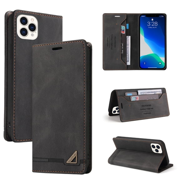 Compatible with iPhone 14 Pro Wallet Case with Card Holder,Women Men RFID Blocking PU Leather Vintage Folio Kickstand Flip Retro TPU Protective Credit Card Slots Phone Case,Black