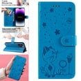 thumbnail image 1 of Compatible With iPhone 14 Pro Wallet Case Full Coverage Dustproof Card Pocket PU Leather Cute Flower Knurling Wrist Strap Shockproof Lightweight Luxury Phone Cover,Blue, 1 of 11