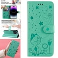 thumbnail image 1 of Compatible With iPhone 14 Pro Wallet Case Full Coverage Dustproof Card Pocket PU Leather Cute Flower Knurling Wrist Strap Shockproof Lightweight Luxury Phone Cover,Green, 1 of 11