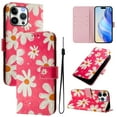 thumbnail image 1 of Compatible for iPhone 14 Pro Wallet Case, Painting Pattern Premium PU Leather [Credit Card Holder] [Wrist Strap] Flip Stand Feature Purse Case Full Protective Pattern Phone Cover, Pink Flower, 1 of 16