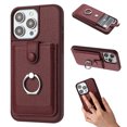 thumbnail image 1 of Compatible with iPhone 14 Pro Wallet Phone Case,360°Rotation Finger Ring Holder Kickstand,with Card Holder,Lychee Pattern PU Leather Durable Shockproof Rugged Phone Case,Winered, 1 of 8