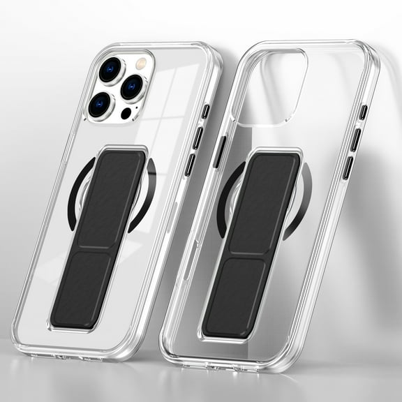 Compatible for iPhone 14 Pro Wristband Phone Case, Hide Folding Kickstand Wrist Strap [Support Car Mount & Wireless Charging] Magnetic Clear Protective Cover Case for iPhone 14 Pro, Black