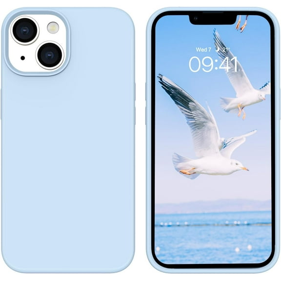 Compatible with iPhone 14 Silicone Case, Slim Lightweight Soft Gel Rubber Cover with Microfiber Cloth Cushion Protective Phone Case for iPhone 14, Light Blue