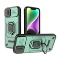 thumbnail image 1 of Compatible with iPhone 14 Stand Case with Slide Camera Cover Military Grade Heavy Duty Rugged Full Body Shockproof Protection Built-in Ring Kickstand Hard Back Case, Green, 1 of 1