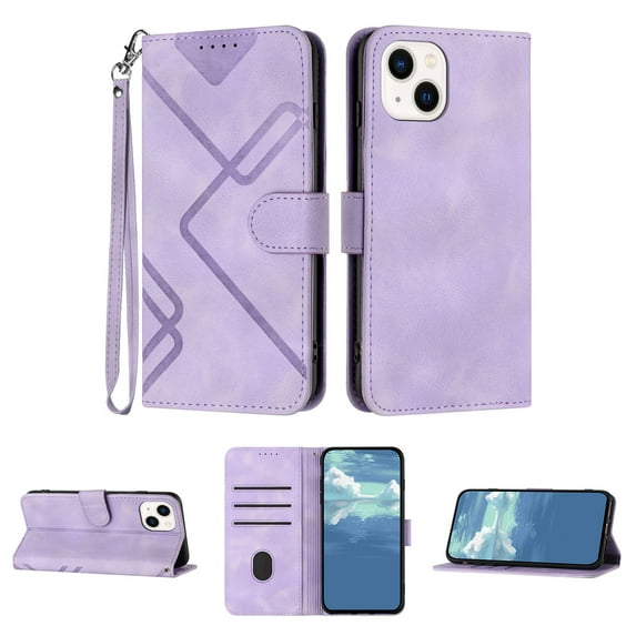 Compatible with iPhone 14 Vintage Wallet Case, with Wrist Strap PU Leather Flip Card Slots Holder Kickstand Magnetic Closure Phone Case Cover for iPhone 14 for Women Men, Purple