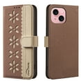 thumbnail image 1 of Compatible with iPhone 14 Wallet Case with Card Holder, Premium PU Leather Floral Design Flip Cover with Kickstand Magnetic Closure, RFID Blocking Phone Case for iPhone 14, Brown, 1 of 6