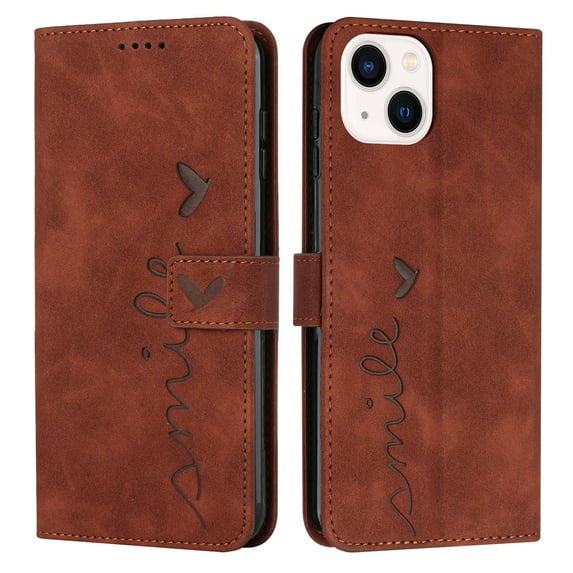 Compatible With iPhone 14 Wallet Case Full Coverage Dustproof Anti-Fingerprint Anti-Scratch Kickstand Shockproof Comfortable Hand Feeling Wrist Strap Phone Case for Women or Men,Brown