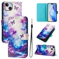 thumbnail image 1 of Compatible for iPhone 14 Wallet Case, Painting Pattern Premium PU Leather [Credit Card Holder] [Wrist Strap] Flip Stand Feature Purse Case Full Body Protective Pattern Phone Cover, Dream, 1 of 17